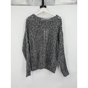Tommy Bahama Lambs Wool Cotton Cashmere Open Weave Chunky Black White Sweater M